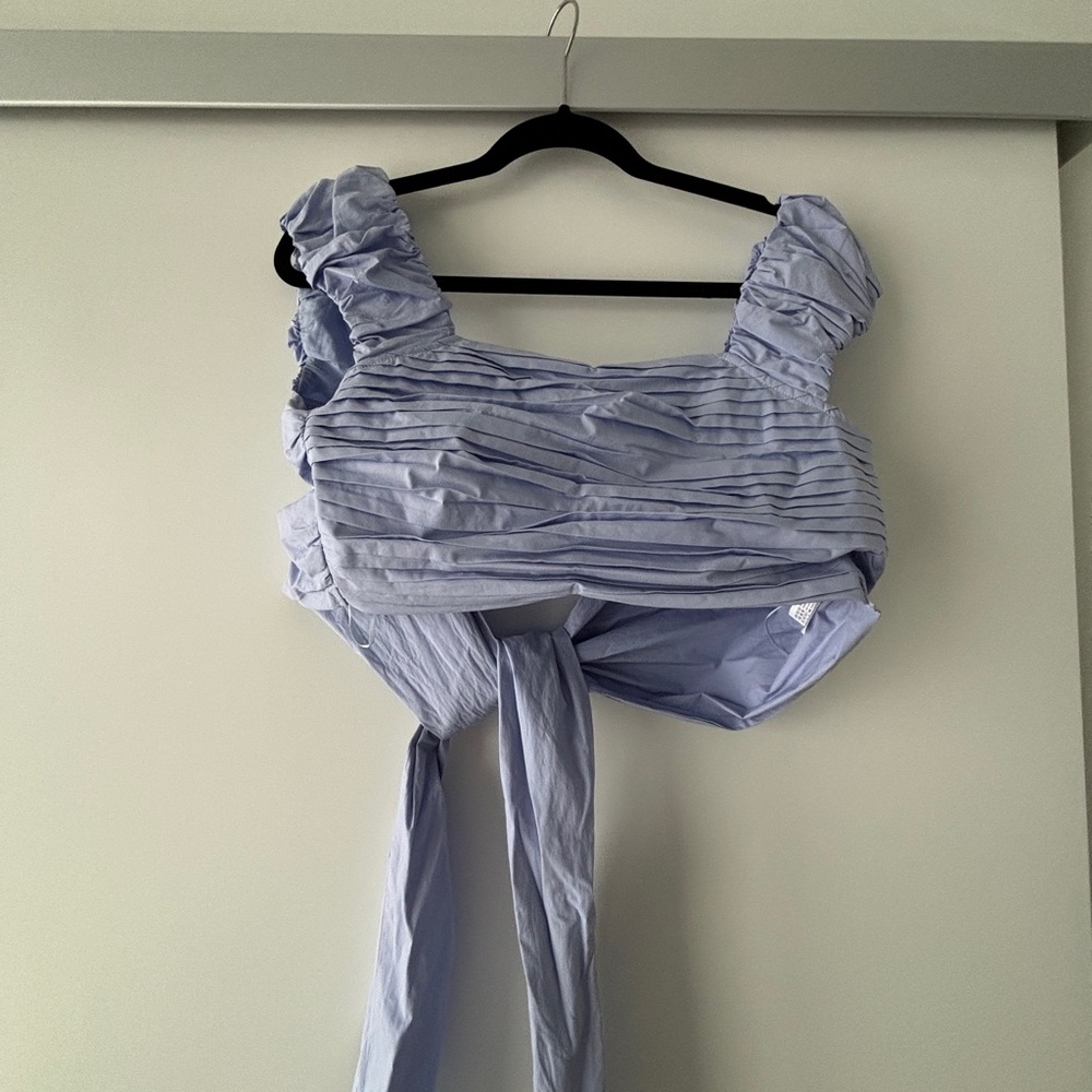 En Saison Sky Blue Ruched Top & Skirt